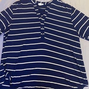 Loanna navy and white striped 1/4 button up shirt